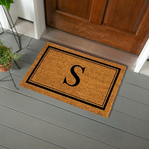 Evergreen Flag Monogram Letter S Entrance Doormat | 28 x 16 inches | Dirt Catching Natural Coir | All-Season | Non-Slip Backing | Indoor and Outdoor Home Decor