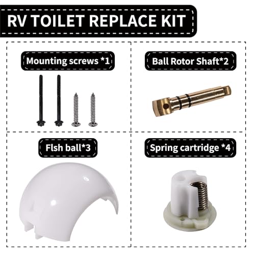 Image of 385318162 RV Toilet Flush Ball and Shaft Kit Compatible with Sealand Pedal Flush Toilets Boat RV