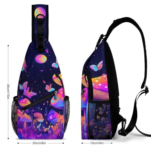 Fashion Chest Pack Travel Shoulder Bag, Trippy Magical Mushroom Starry Night Art Purple Small Cross Body Sling Bag For Women Men2