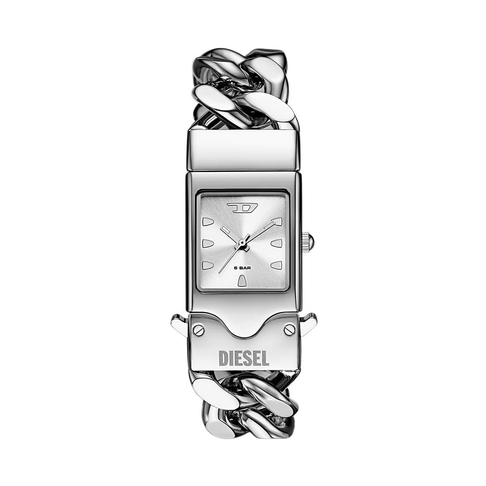 Diesel Hombre Reloj Plateado Closer y Pulsera D Logo, Set