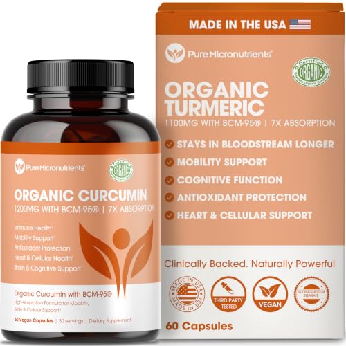 Organic Turmeric Curcumin with Black Pepper & BCM-95 - for Inflammatory Support Brain & Immune Health - 60 Vegan Turmeric Capsules 1000mg Per Serve - Herbal Curcumin Supplements