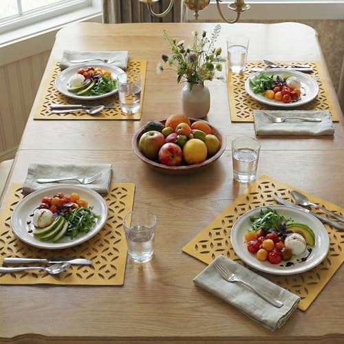 Image of Kuber Industries 12x12 Inch Leather Table Mats Set of 6 | Placemat /Dining Table Mat for Wedding and Family Functions | Mat Square Design - Golden