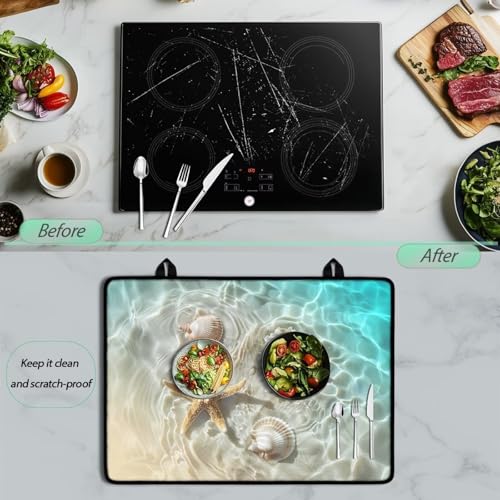 Image of Poceacles Stove Top Cover for Glass Stove Top, Ceramic Glass Stove Cover Mat Oil Resistant Prevent Scratching Oven Mat Protector Expands Usable Space, Beach Starfish Seashell