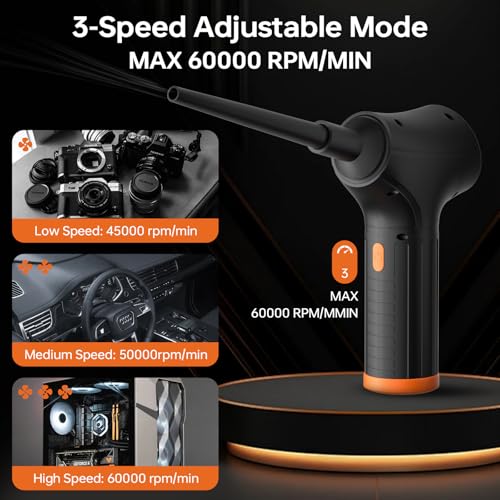 Aire Comprimido Limpieza para PC con 3 Velocidades, Soplador de Polvo Eléctrico Recargable, Ideal para Portátil y Teclado, Reemplaza el Depósito de Aire Comprimido Tipo Air Duster.