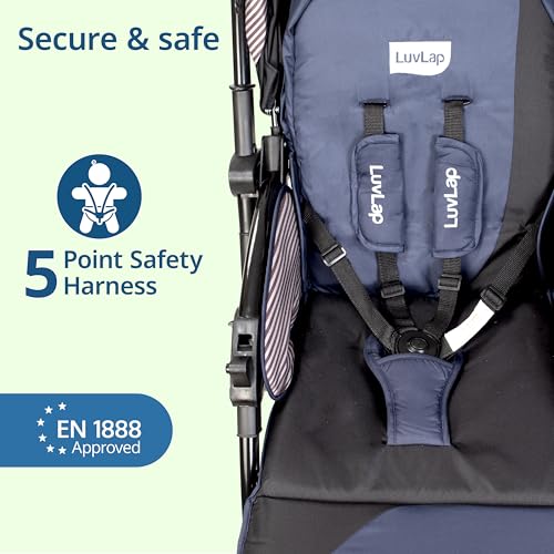 LuvLap Galaxy Baby Stroller, Pram for Baby with 5 Point Safety Harness, Spacious Cushioned seat with Multi Level seat Recline, Easy Fold, Lightweight Stroller for 0 to 3 Years (Black) - Image 7
