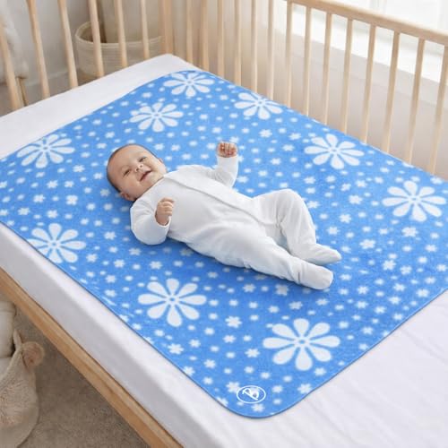 Image of Btag Baby Waterproof, Super Soft Fast Drying Mattress Protector | Extra Absorbent, Anti-Itching Sheet for New Born,Toddler (Size 70x100 cm, Pack of 1, Blue Flower)