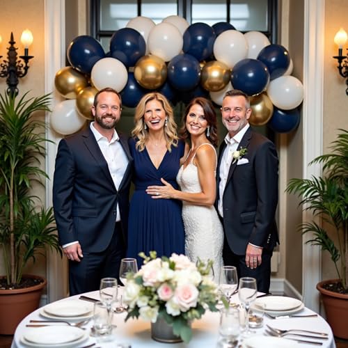 Image of 412Pcs Navy Blue and Gold Balloons Arch Garland Kit,5 10 12 18 inch gold and blue balloons for Birthday, Wedding, Graduation, Anniversary Decorations