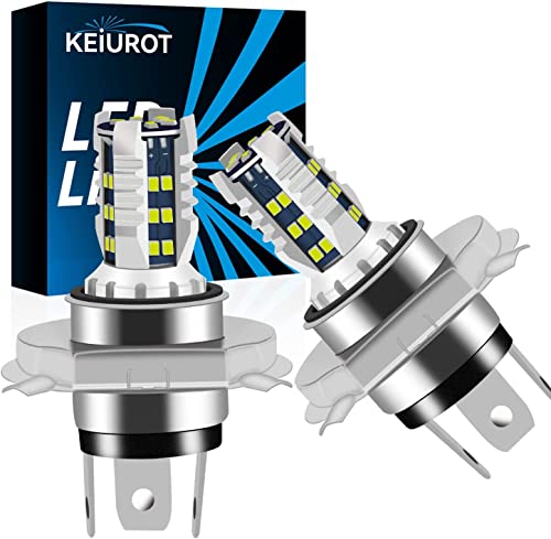 Keiurot Lampadina LED H4 per fari moto HS1 HB2 9003, lampadine per fari moto con fascio alto e basso Hi/Lo, 30 SMD 2016 LED chip bianchi, confezione da 2