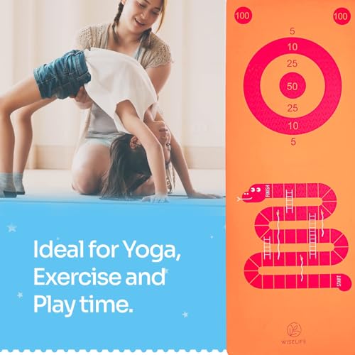 Image of Wiselife Kids Yoga Mat Non-Slip - Playtime For KIds 6mm Extra Thick, Soft, Easy to Fold, Anti Skid, Anti Slip (Play & Exercise Orange)