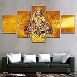 Canvas Painting 5 Panel Modern Decoration India Monkey Lord Hanuman Shri Ram Painting Mural on...