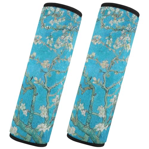 Image of Seat Belt Cover Pad 2 Pcs Soft Seat Strap Cover Cute Protector Support Head Neck Shoulder for Car Seats High Chair Backpack (10x7.7in) Van Gogh Apricot Flowers