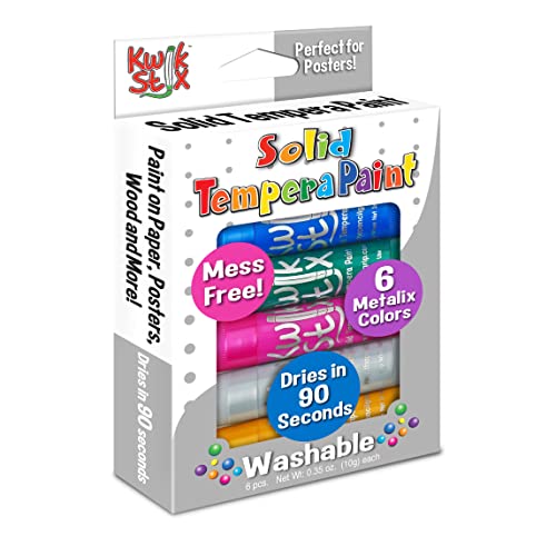 The Pencil Grip Kwik Stix METALIX Solid Tempera Paint, Super Quick Drying, 6 Pack (TPG-613),Gold,Silver,Pink,Green,Blue,Purple