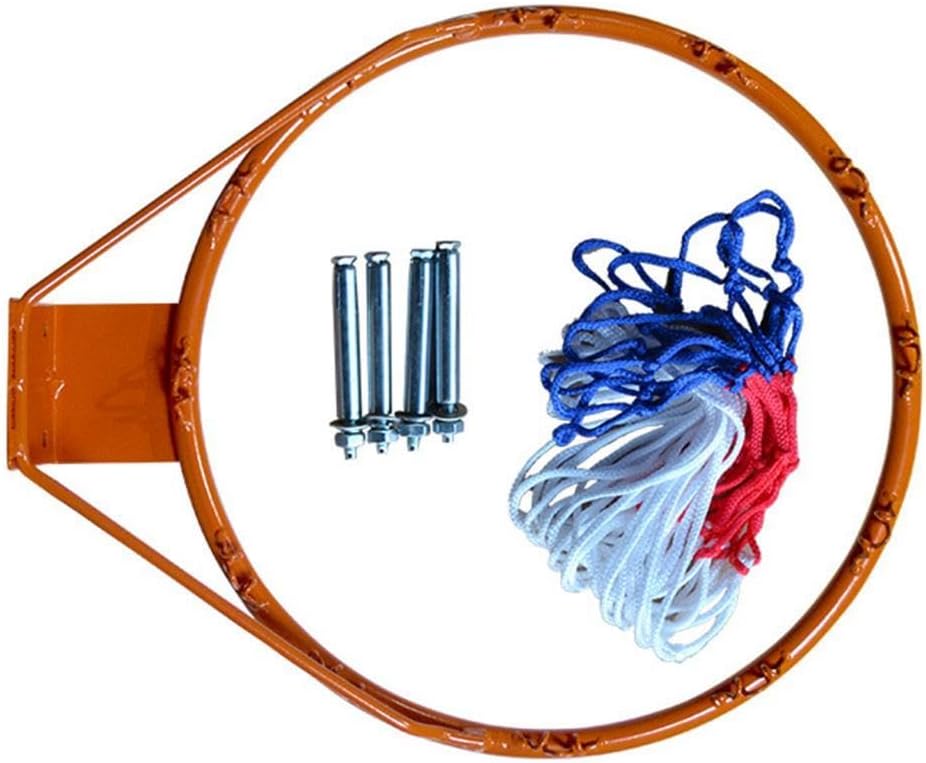 Basketball Rim Wall Mounted Basketball Hoop 45cm Double Spring Heavy Duty Basketball Goal with Net for Adults Kids Outdoor, Red