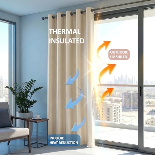 Image of Kuber Industries 4 Pcs Set Polyester Blackout Door Curtain 7 Feet for Home Decor | 8 Eyelet with Darkening Curtains for Living Room /Bedroom | Plain - Beige