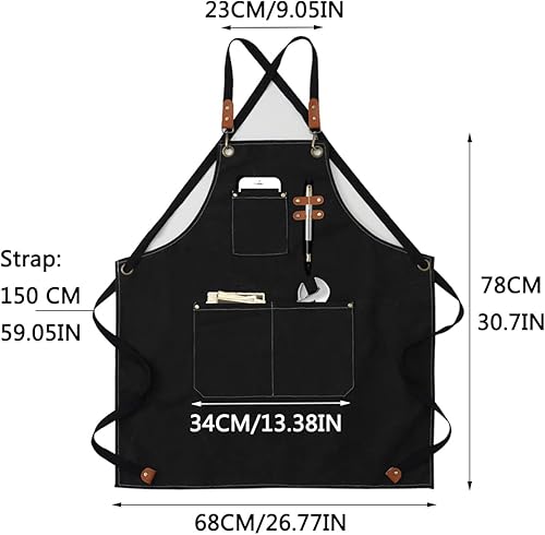 Miniatura 2 de USCHAILIQIANG Delantales para mujeres y hombres con bolsillos, 2 piezas, impermeable, para estilista, lino, barbacoa, herramienta de lona para