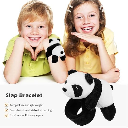 Image of Cute Panda Slap Bracelet Plush Toy - Soft Stuffed Animal Wristband for Kids & Adults, Adjustable Snap Wrist Plush, Fun Gift, Curtain Holder, Stress Relief Toy