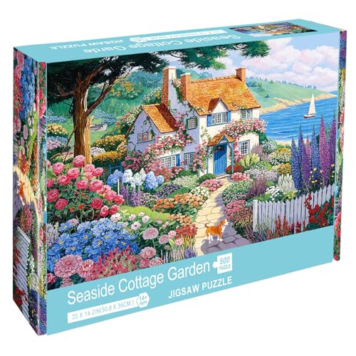 Noceba Seaside Cottage Garden Puzzle 500 Pieces - Adult Jigsaw Puzzle, Beach Ocean Theme, Premium Quality Home Decor Art