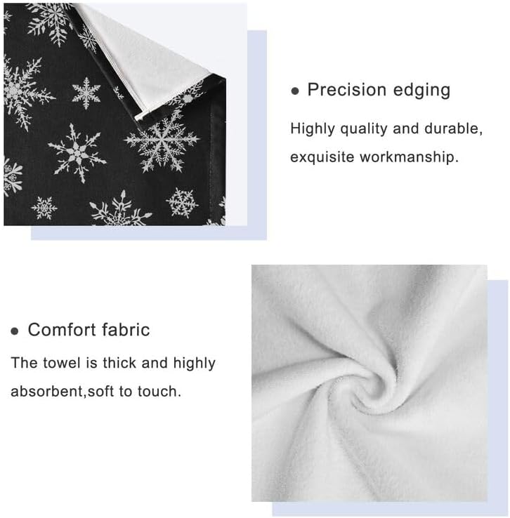 QUGRL Christmas Black Snowflakes Towels Set of 3 Winter Theme Super Soft Luxury Bath Towel Decorative Hand Towels Cotton Washcloths for Bathroom Kitchen Hotel Beach Gym Spa