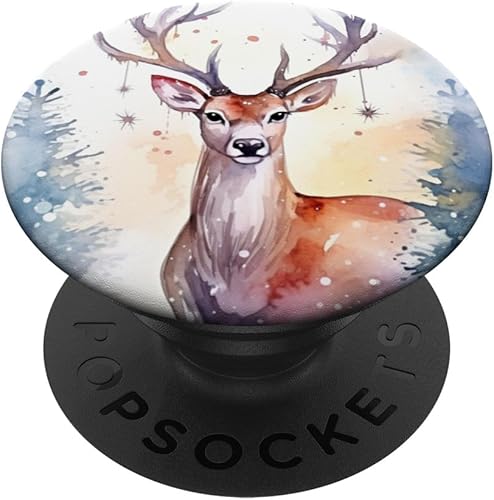 Reno de acuarela - Fondo mágico de invierno - PopSockets de Navidad PopGrip estándar