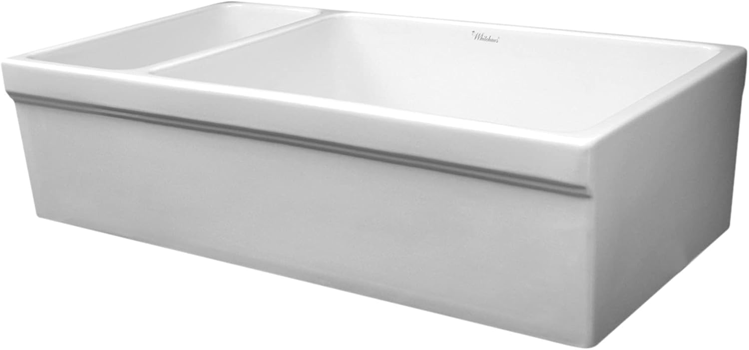 Whitehaus WHQDB542-WH Farmhaus Large Quatro Alcove 36-Inch Reversible Fireclay Sink, White