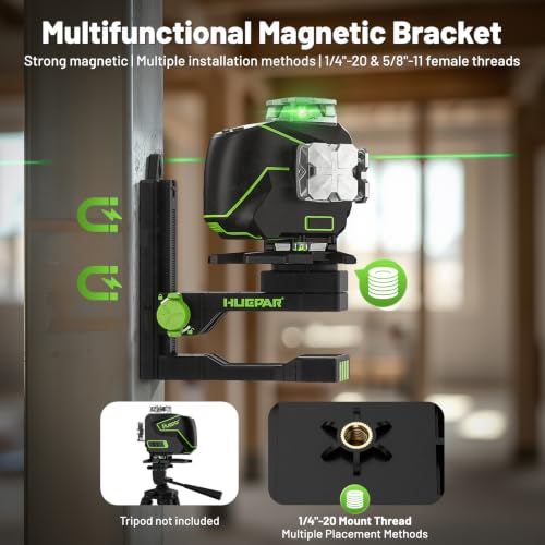 Image of Huepar Laser Level 360 Self Leveling, S04CG 4x360 Green 4D Cross Line Laser with LCD Screen, Bluetooth Outdoor Pulse Mode, Remote Control, Rechargeable 16 Lines Laser Tool for Construction /Tile /Floor
