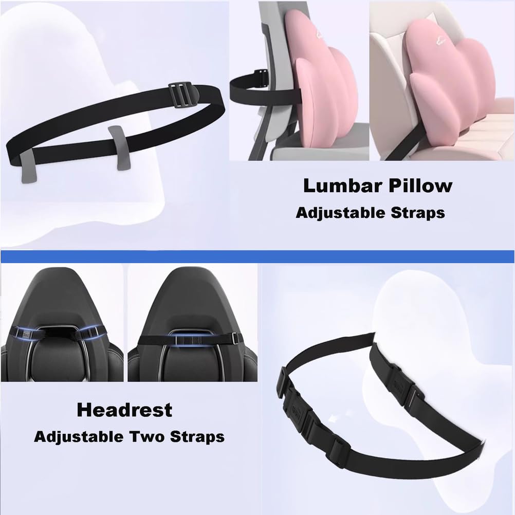 Cuscino Lombare Auto, Supporto Lombare Auto in Memory Foam, Cuscino Lombare Ergonomico, Cuscino Lavabile per Auto, Ufficio, Viaggio,Rosa