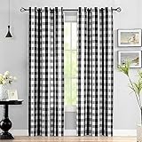 Jubilantex Black White Buffalo Check Semi Sheer Curtain Panels Gingham Plaid Textured Curtains Drapery,Farmhouse Grommet Window Drapes for Living Room Bedroom Kids Room,2 Panels,40'x84'