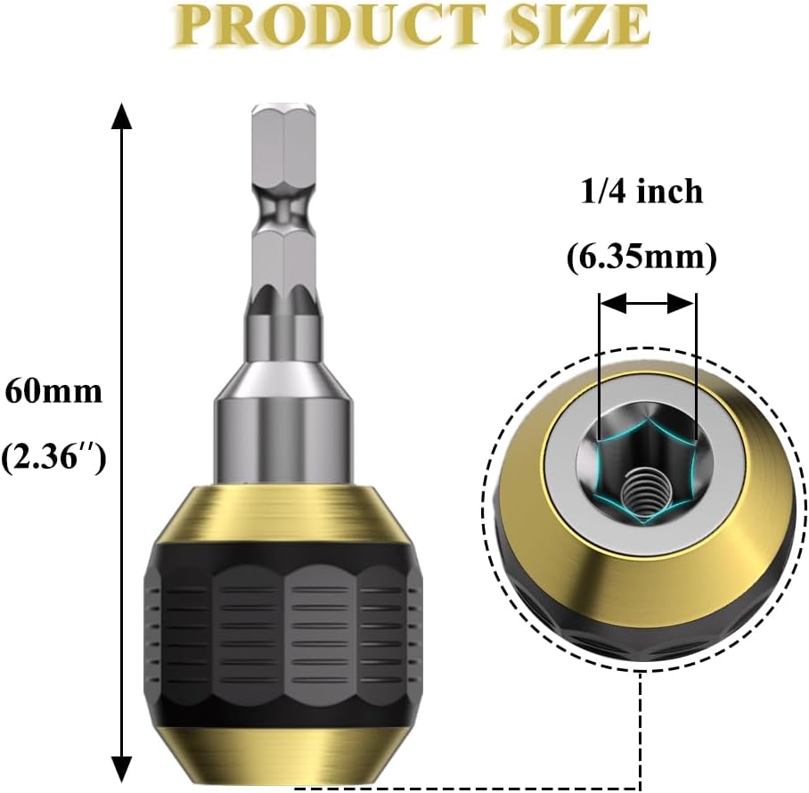 2Pcs 60mm Self-locking Drill Bit Holder 1/4 Inch Hex Shank Drill Bit Extension Holder Quick Release Chuck Adapter Connector Power Drill Tool
