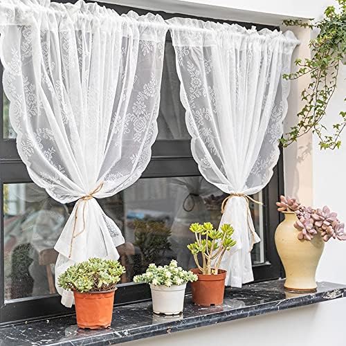 Lace Tier Curtains Semi Sheer Floral Lace Embroidered Voile Tiers for Small Window Decoration Farmhouse Cafe Kitchen Rod Pocket Window Treatment Sheer Tiers Curtain (2 Panels, White, W29 X L19inch)