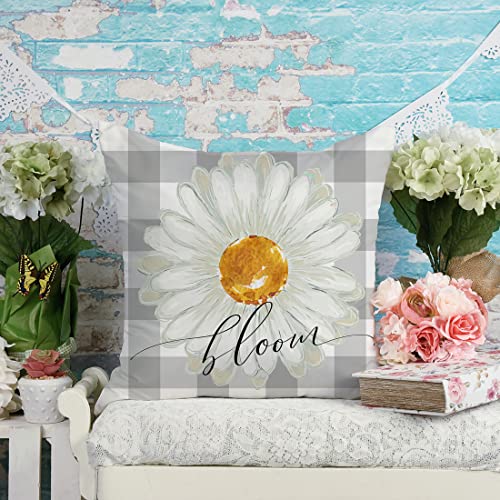 Kacopol Spring Pillow Covers 18X18 Set Of 4 Buffalo Plaid Daisy Truck Bloom Spring Summer Pillows Decorative Quote Throw Pillows Pillowcase Decorations Farmhouse Decor For Home Decor (18''X18'', Blue) #TOP2