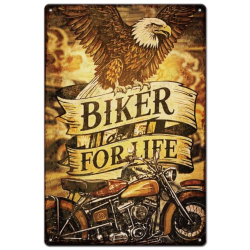 SUPERDANT Biker For Life Plaque Metal Vintage Eagle Motorcycles Plaque Murale Decorative Wall Art Retro Garage Sign pour la Maison Man Cave Decor Affiche...