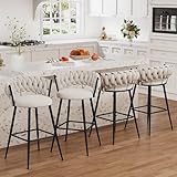 HAOBO Home 24' Metal Bar Stools Counter Height Barstools Set of 4 Modern Bar Chairs with Woven Back (Beige)