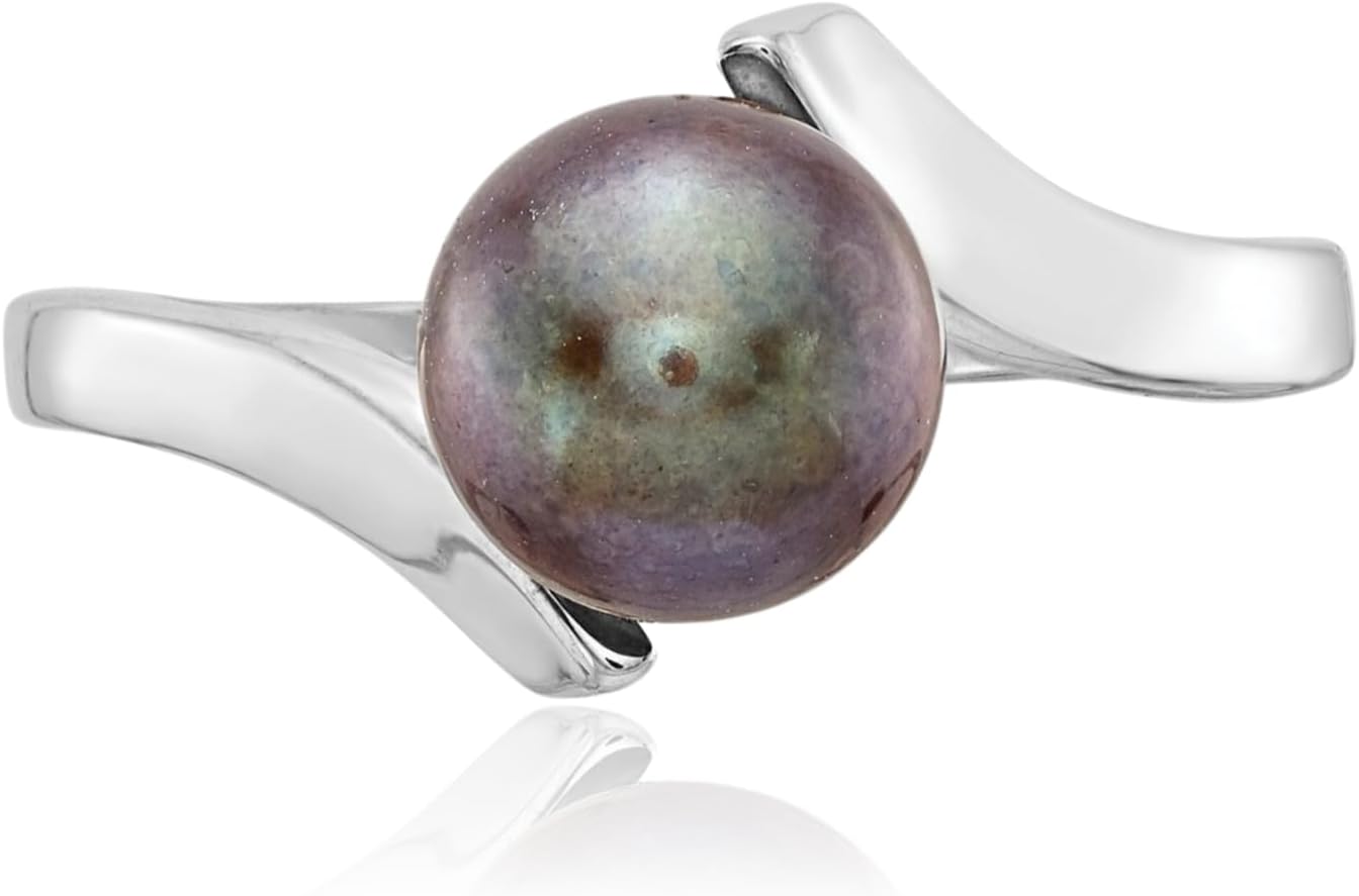 IceCarats 14K Solid White Gold Freshwater Black Pearl Solitaire Ring 7mm Slim Band Prong Set
