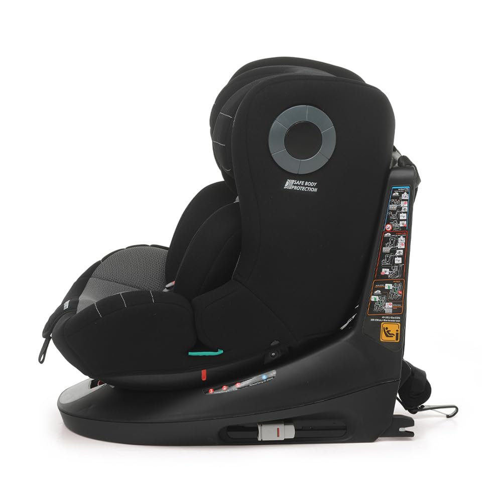 Foppapedretti FP360 Quick i-Size, Seduta Girevole a 360°, per bambini da 40 a 150 cm di altezza, 0-12 anni, conforme ECE R129, Fissaggio Dualfix (Isofix e non), Safe Body Protection, Black