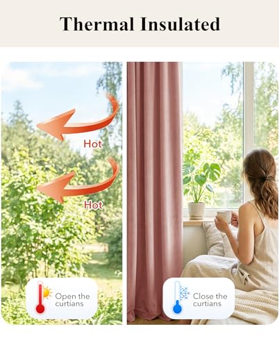 Image of Dusty Pink Velvet Curtains for Girls Bedroom, W52 x L120, 2 Panels | Room Darkening, Back Tab Decoration, Thermal Window Drapes, Privacy & UV Protection for Bedroom, Nursery, Girls Room