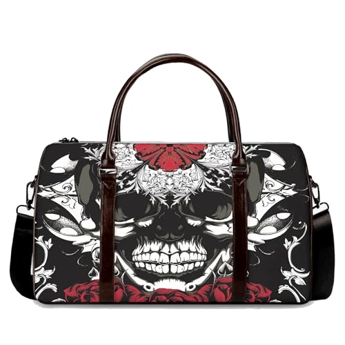 Skeleton Skull Spinner Cabin Suitcase – Gothic Horror Hard Shell Travel Luggage, Rugged TSA Approved Rolling Carry-On Bag with Dark Festival Artwork (18 x 8.5 x 10 Inches)