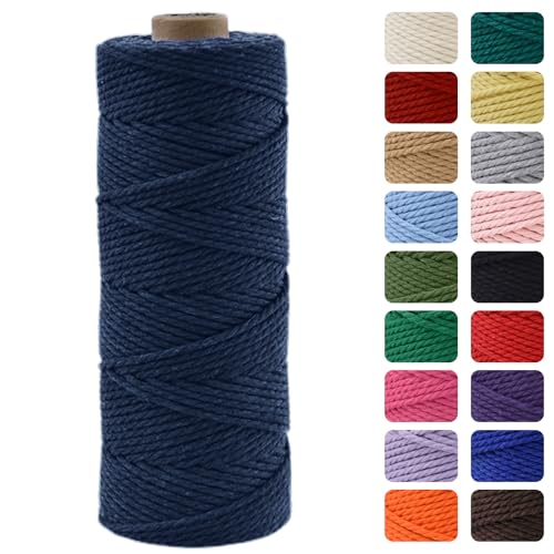 MOMAHUA 3mm Hilo de Macramé 100% Algodón,100m Azul Marino Cuerda para Manualidades,19 Colores Más,Cordón para DIY,Decoración y Regalos