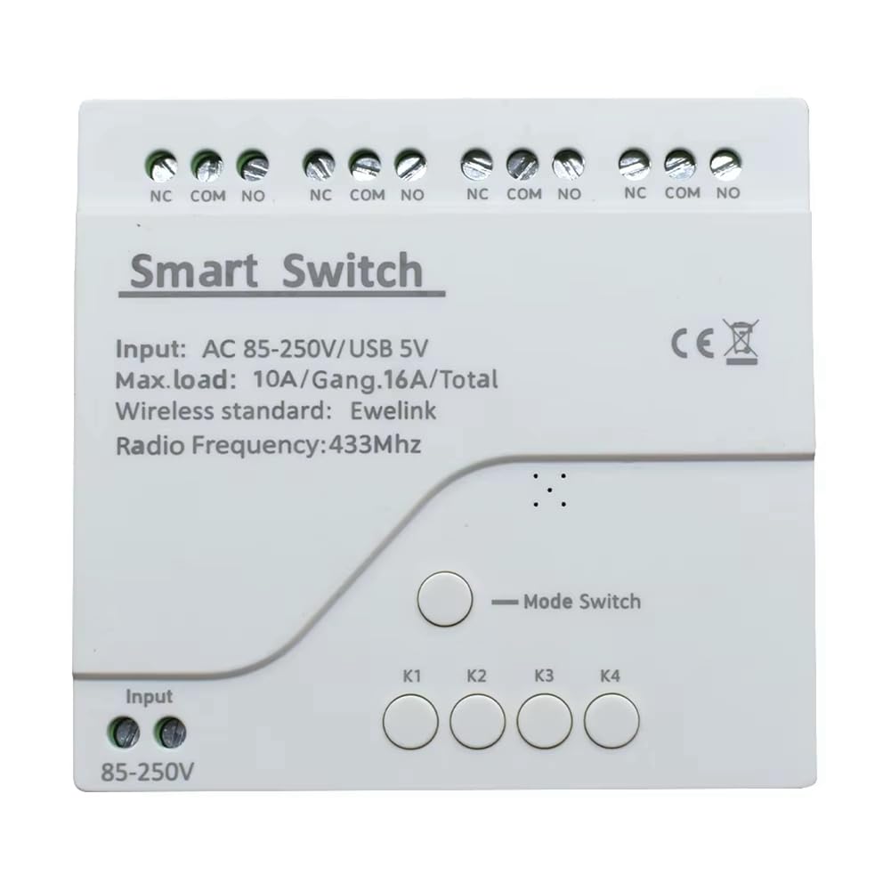 Modulo Relè 4 Canali WiFi Intelligente, Interruttore Remoto Intelligente WiFi 4CH con Controllo Remoto, Blocco Automatico, RF433