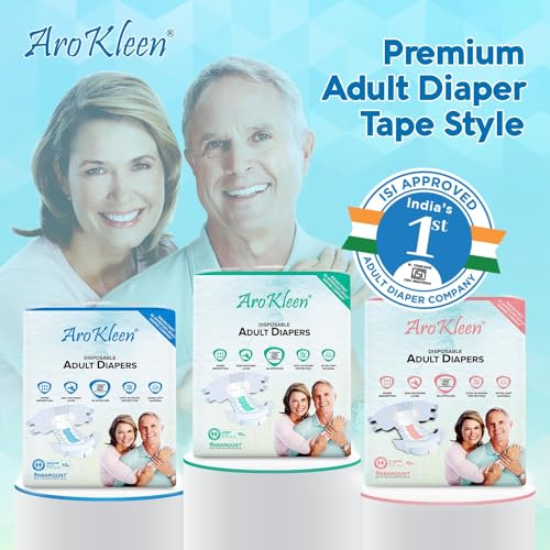 Image of AroKleen (ISI CERTIFIED) Adult Diapers Tape Style | Large (L) Size, 30 Count, Waist Size (102-150cm | 40 inch-59 inch inches), Unisex, High Absorbency, Leak Proof, Overnight Protection, Odour lock, Anti-Bacterial Absorbent Core-Pack of 3