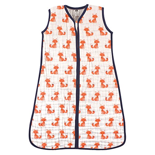 Image of Hudson Baby Unisex Baby Muslin Cotton Sleeveless Wearable Sleeping Bag, Sack, Blanket, Foxes, 0-6 Months