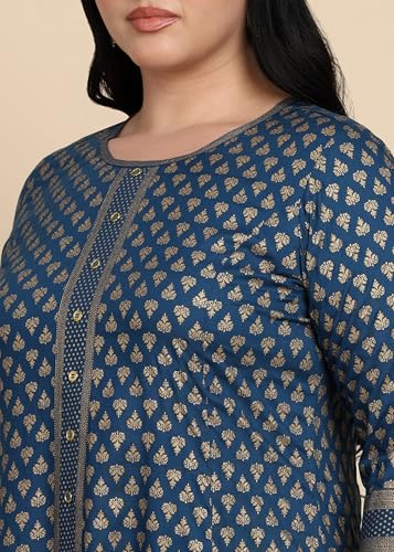 Image of Yash Gallery Women's Rayon Relaxed Fit A Line Golden Floral Printed A-Line Kurta