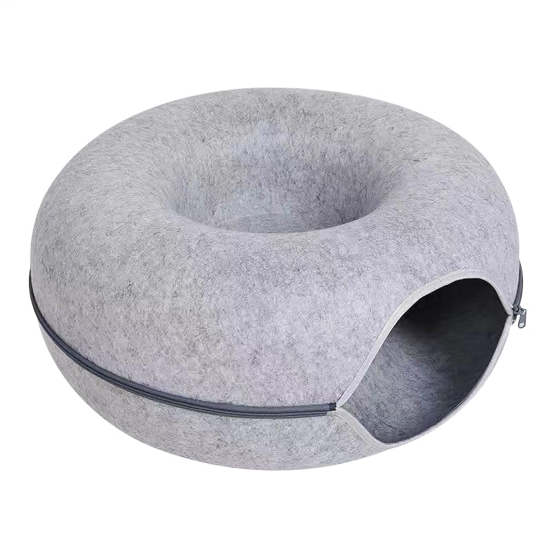 Letto a tunnel a forma di ciambella per gatti, letto a tunnel per gatti indoor - Letto rotondo per gatti in feltro con tunnel a forma di ciambella rimovibili e traspiranti | Tunnel in per gatti