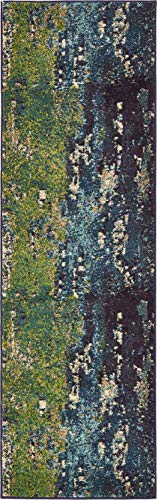 Tapete Runner Abstracto Azul Marino y Beige 70x205 cm miniatura 5