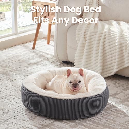 Image of 30 inches Donut Dog Bed for Medium Dogs,Calming Round Pet Bed with Removable & Washable Cover,Plush Faux Fur & Corduroy, Fits up to 30 lbs Pets(Dark Grey,Medium)