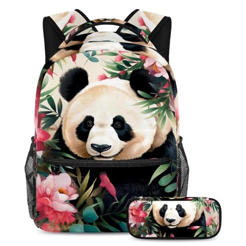 Sac à dos panda floral 2 pièces pour exprimer sa personnalité unique à l'école