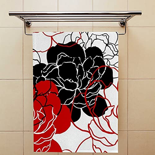 Vantaso Peonies Flower Black Red Hand Towels Set 2 For Bathroom Kitchen Towels Microfiber Bath Towel Absorbent Fingertip Towel Multiprupose For Guest Gym Spa And Bar 30 X 15 Inch #TOP3