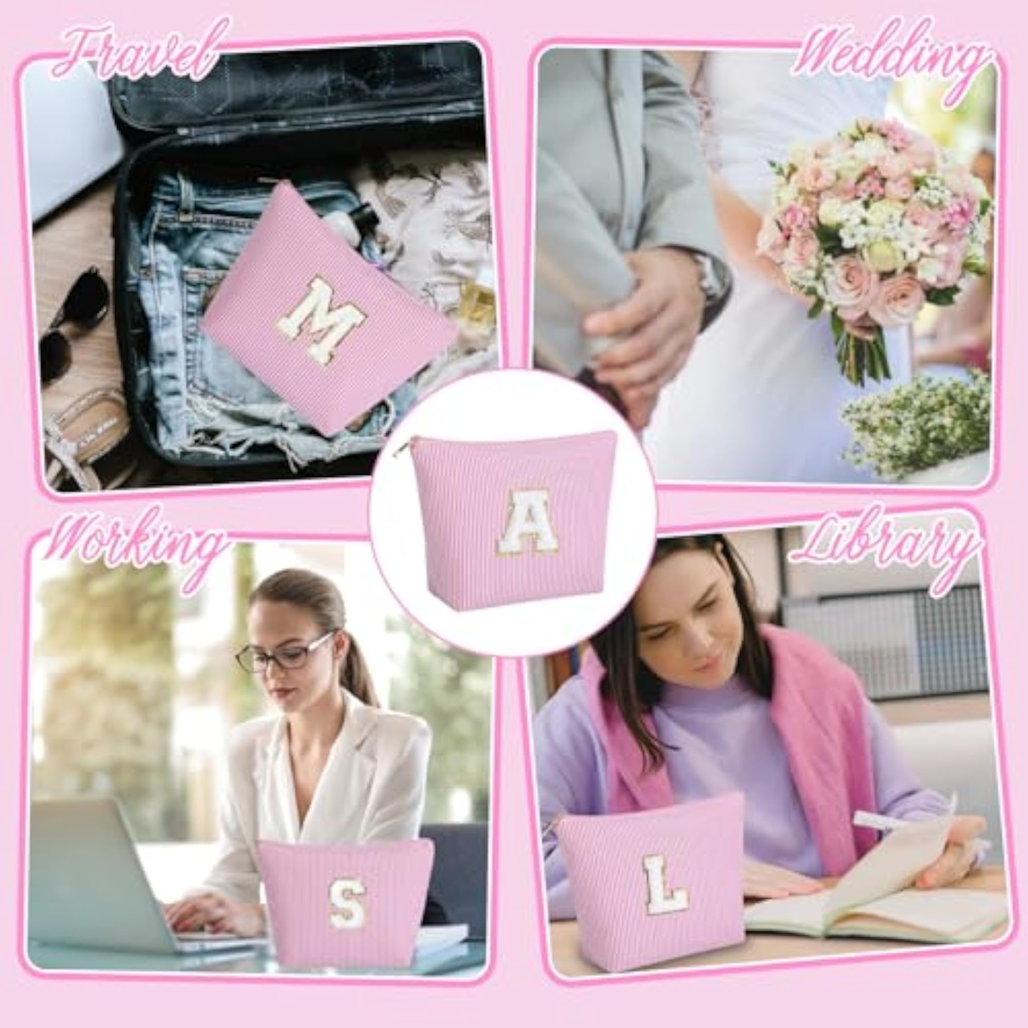 Personalized Initial Makeup Bag, Cute Travel Toiletry Pouch