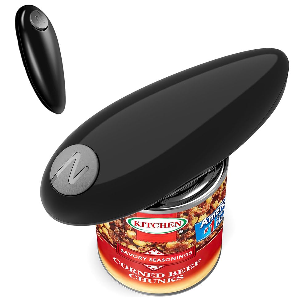 Electric Can Opener, One Touch Electric Can Opener Open Almost Can with Smooth Edge, Battery Operated Can Opener, Kitchen Gadget Gift for Kitchen, Seniors, Chef, Arthritis (Black)