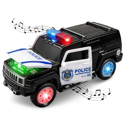 victob Police Car Toy for Boys Bump and Go Plastic Pursuit Rescue Vehicle with Sirens Sound and LED Light for Kids Toddlers Ages 3+ Year Olds Christmas Birthday Gift