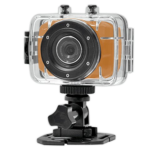 Image of Sound Around Mini HD Sports Action Camera-Camcorder w / 5.0 MP Cam, 2 inch Touch Screen, USB SD Card, Rechargeable Battery-IPX8 Waterproof Case Bike Handle bar, Helmet Mount, Car Charger GDV123OR (Orange)